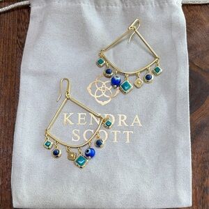 Kendra Scott Gold Earrings with Blue and Green Accents